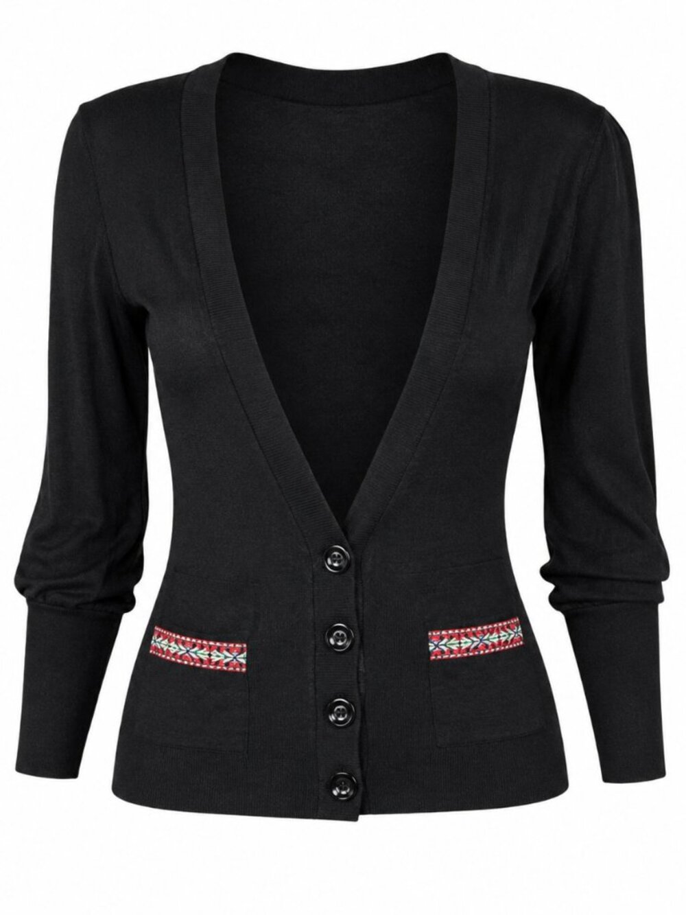 NWT Black Poof for the Planet Button-Front Cardigan with contrast Pockets Large